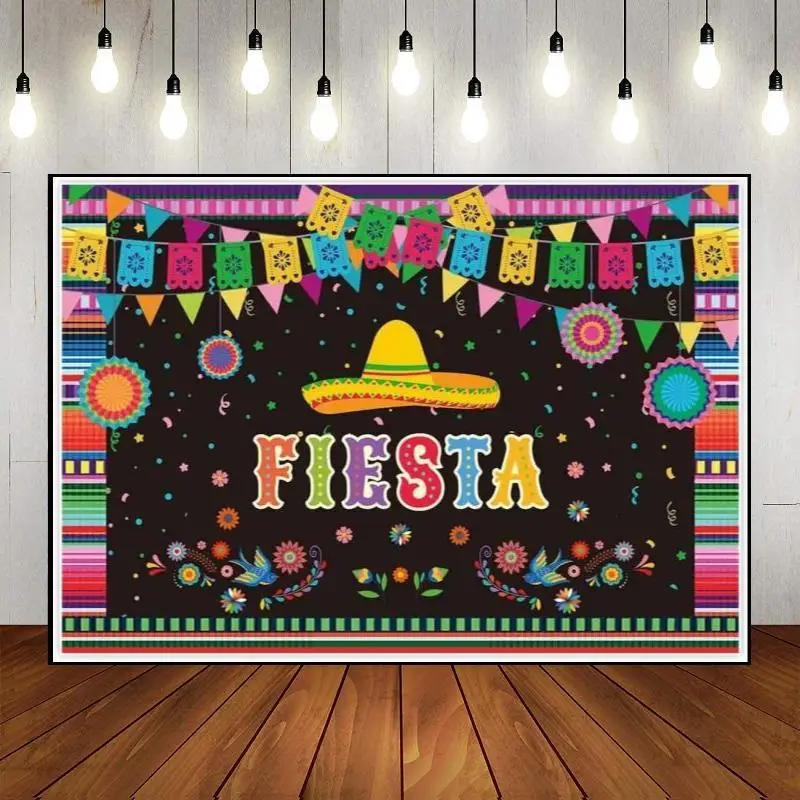 

Photography Backdrop Colorful Banner Party Wall Decoration Happy Birthday Mexico Custom Cinco De Mayo Mexican Fiesta Theme Photo