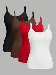4 pieces Women Solid Color  Camisoles Vest Women Tank Tops Female Summer Sexy Strap Basic Tops Sleeveless Camisole T-shirt