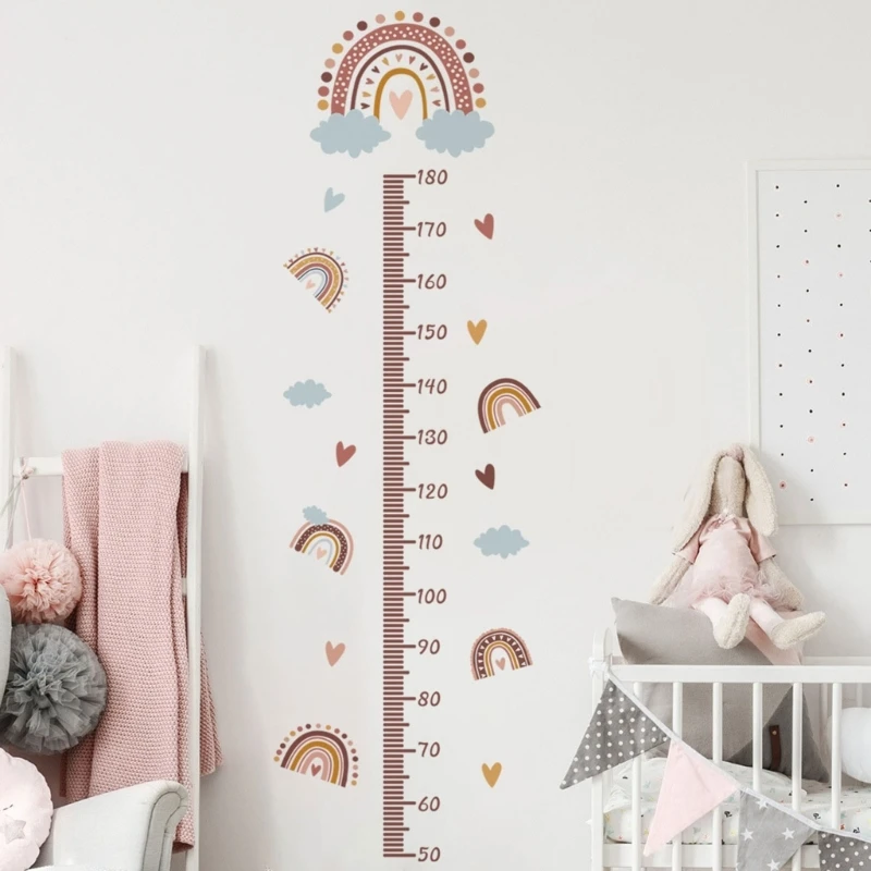 Height Measure Wall Stickers Cartoon Rainbow Kid Room Growth Chart Decals Nurserys Room Kindergarten Home Decorations Drosphip