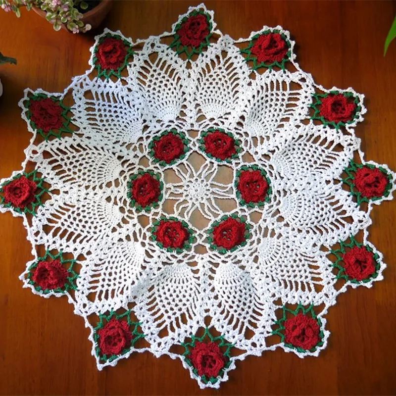 45CM Elegant Cotton Handmade Placemat Cup Coaster Mug Kitchen Wedding Table Place Mat Cloth Lace Crochet Tea Coffee Doily Pad