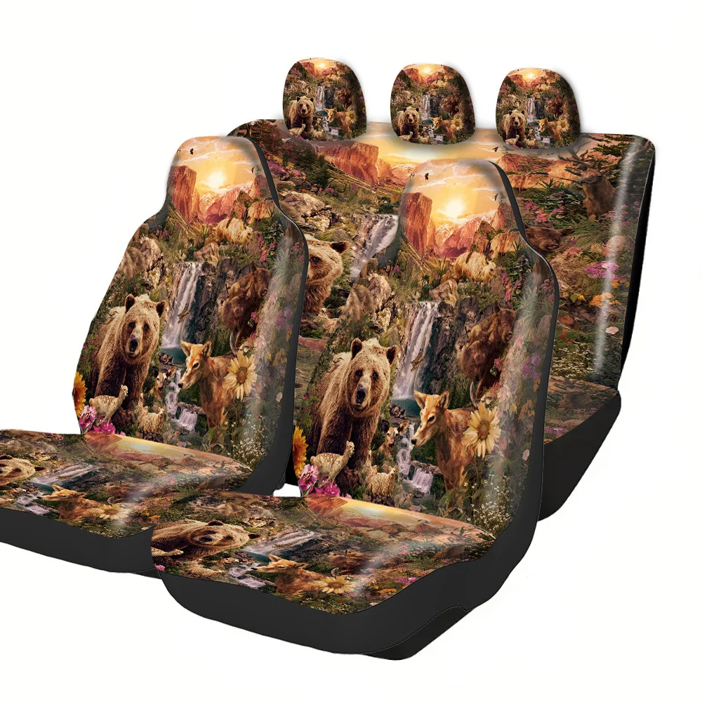 2-5 Seat Set Car Seat Covers Premium Breathable Waterproof Polyester Universal Fit For Truck SUV Off-Road Car Animal Print Natur