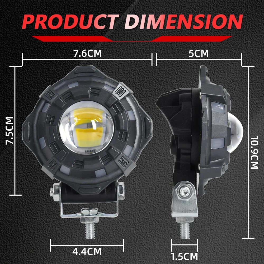 RGB Car LED S28 3570 6 ZES 5-mode motorcycle spotlight 6000K 60W 6000LM high brightness driving light suitable for Jeep SUV ATV