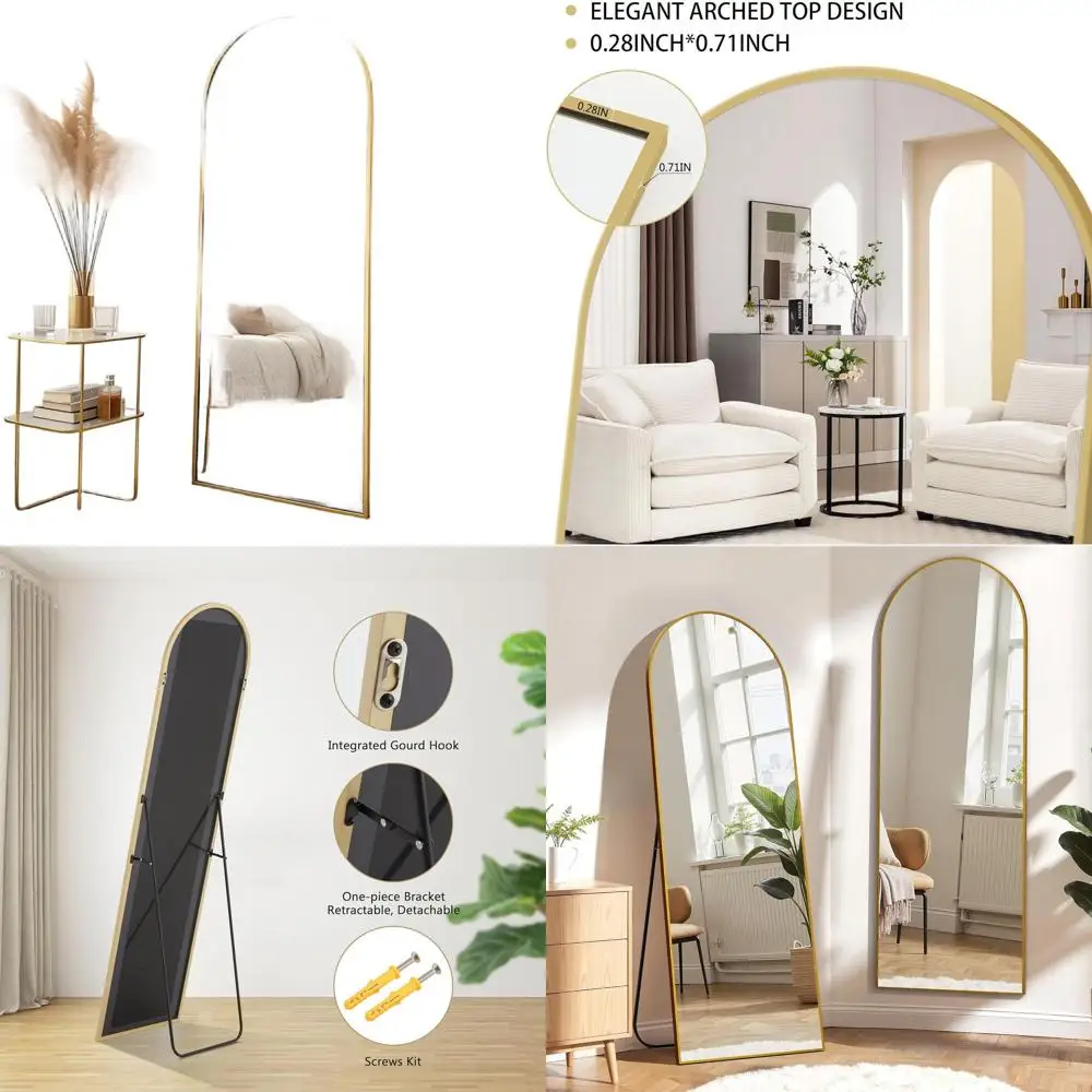 

Arched Full-Length Mirror, 59x16 Shatter-Proof Glass, Elegant Aluminum Frame, Gold for Home Decor