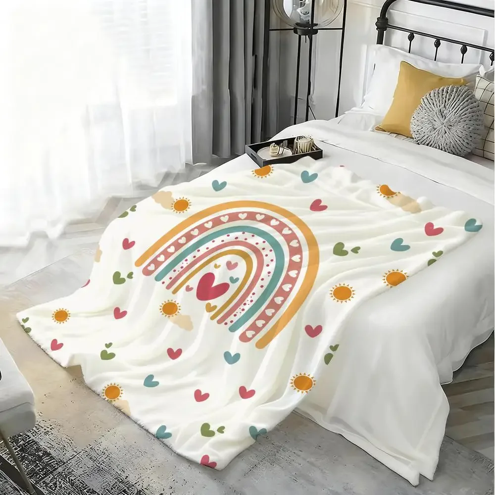 Boho Rainbow Set Throw Lightweight 240g Flannel Blanket Soft Skin-friendly for Summer Cooling