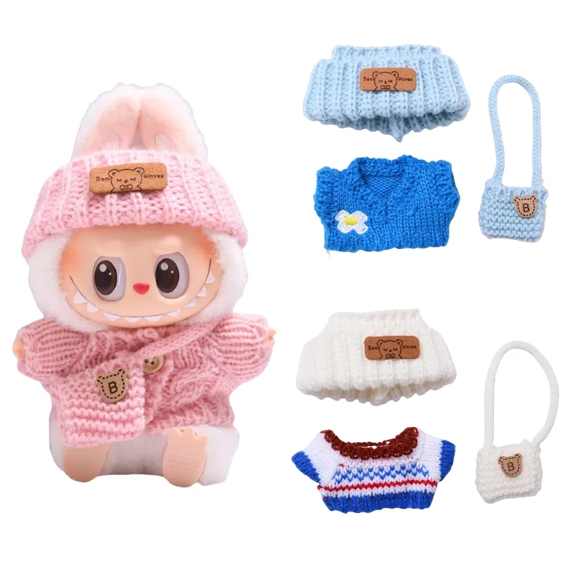 

Clothes for 17cm Labubu Doll Accessories Outfit Bear Label Hat Love Sweater Set Cute Decoration Little Clothes Toy Collectors