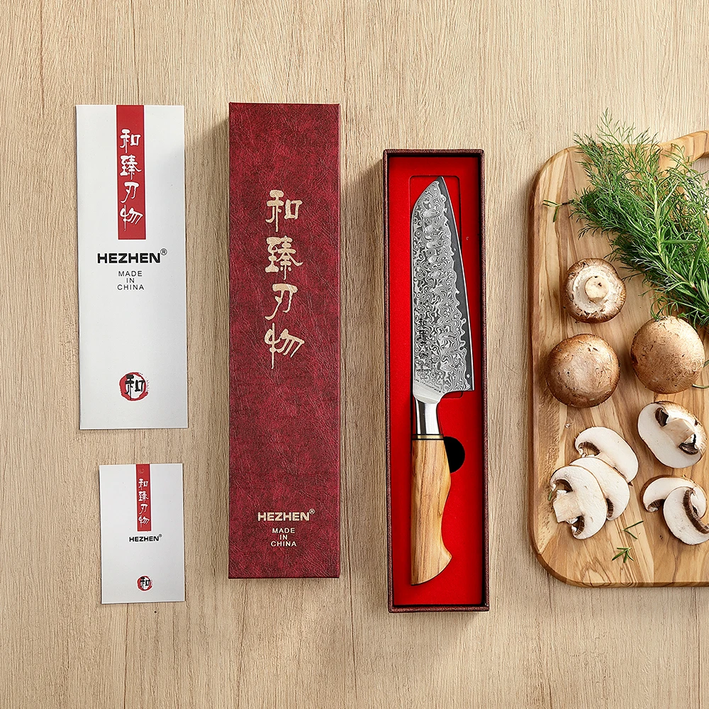 HEZHEN5.5 Inch Santoku knife 67 Layer Sharp Damascus Steel High-end Gifr Box kntchen Knife For Meat Fish Vegetable cook knife