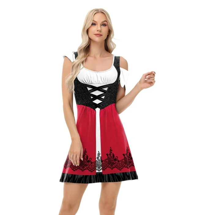 

Halloween Little Red Riding Women Dress 3D Print Party Dress Medieval Hood Cosplay Dress Oktoberfest Party Masquerade