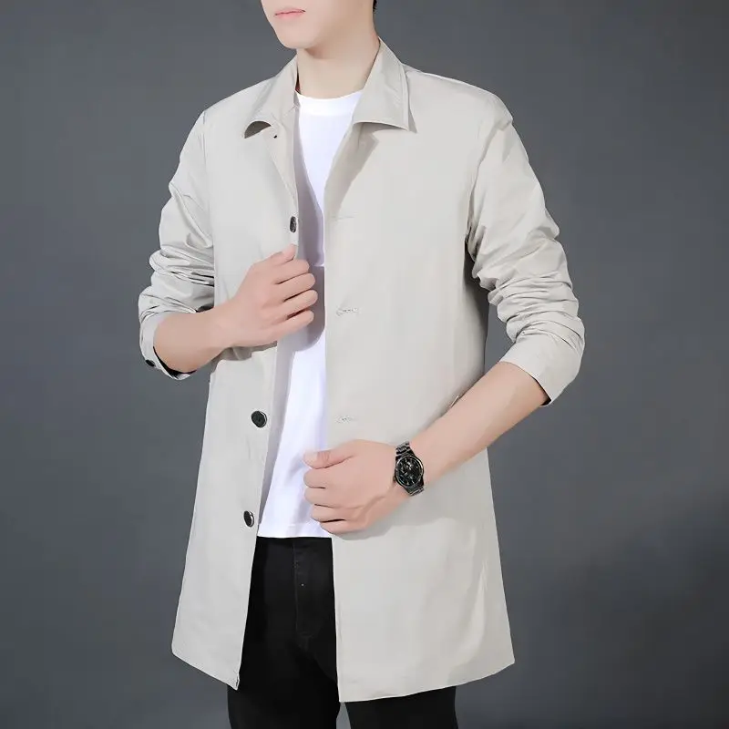 

Men's 2025 Spring Fashion Long Windbreaker Jacket Casual Business Loose Overcoat for Spring Autumn Relaxed Fit