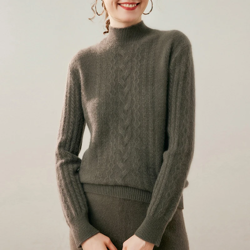 

Fall Winter Women‘s Goat Cashmere Knitwear 2025 New Casual Half Turtleneck Loose Short Solid Female Pullover Wool Sweater Tops