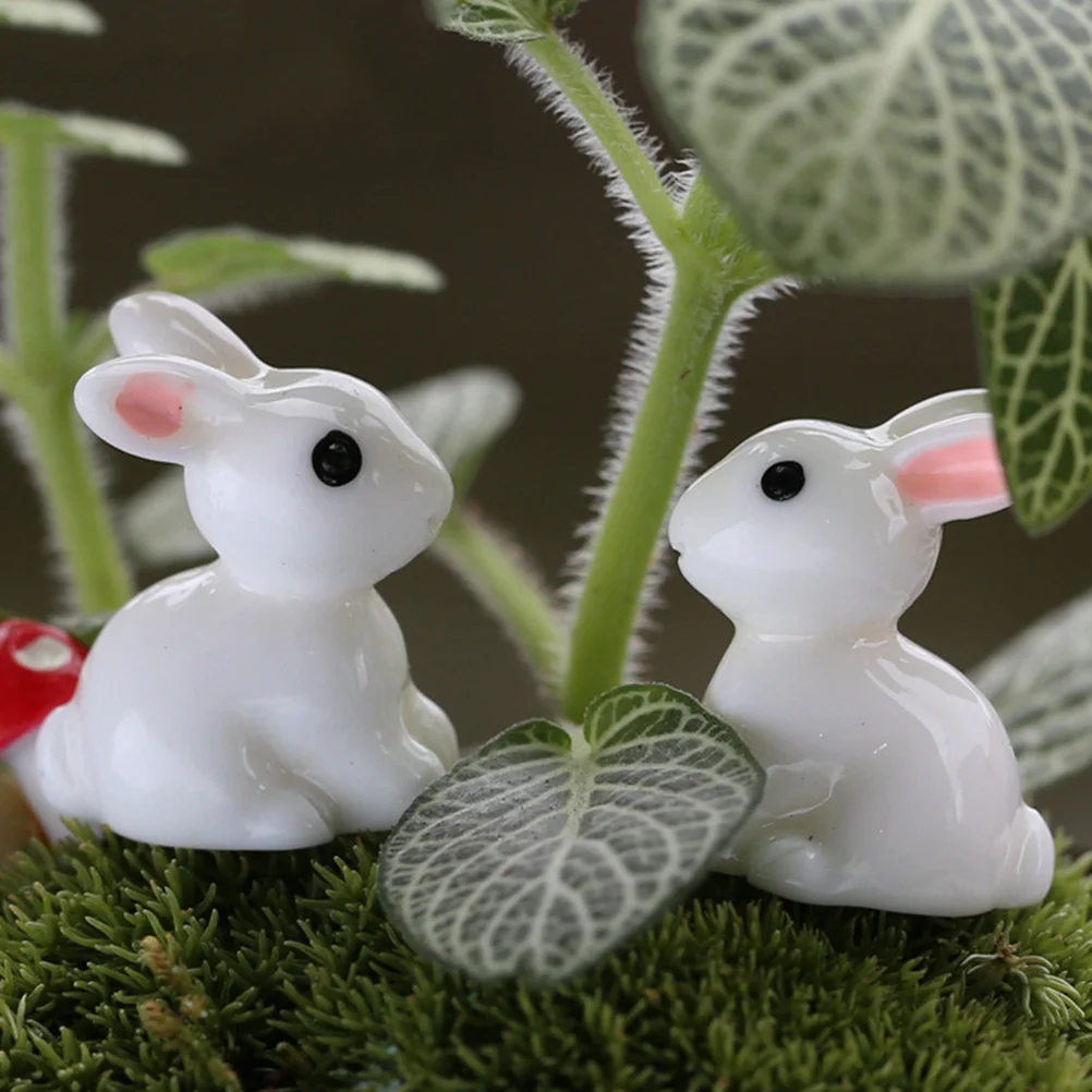 

20Pcs Resin Rabbit Garden Decor Small Ears Miniature Craft for Terrarium Micro Landscape Plants DIY Home Ornament Set