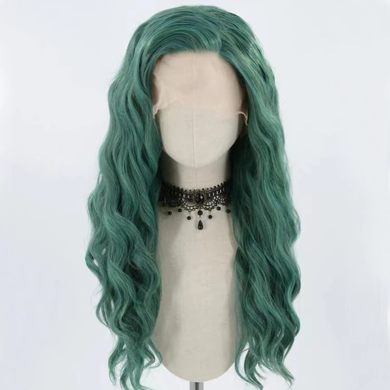 

Dark Green Color Wavy Synthetic Lace Front Wigs For White Women Glueless Long 26Inch Cosplay Lolita Wig Daily Wear Lace Wig