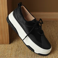 Women's genuine leather horsehair patchwork lace-up thick sole platform flats sneakers leisure high quality female espadrilles