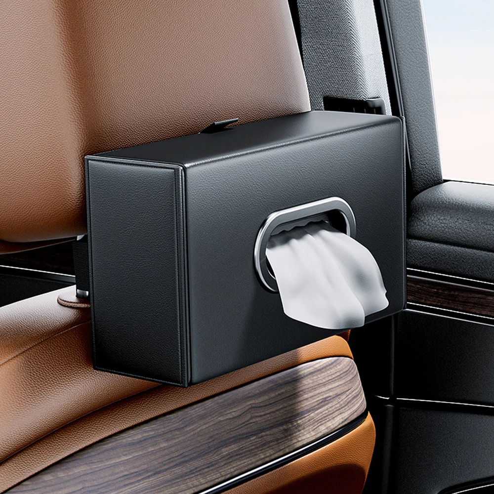 Auto Seat Back Hanging Tissue Box Car Mounted Sunshade Tissue Box PU Leather Holder Car Armrest Tissue Box