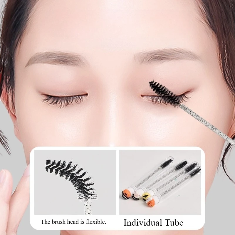 10PCS Halloween Tube Mascara Wands Disposable Eyelash Eyebrow Grooming Brushes Spooky Horror Cute Face Makeup Tools Party Favors