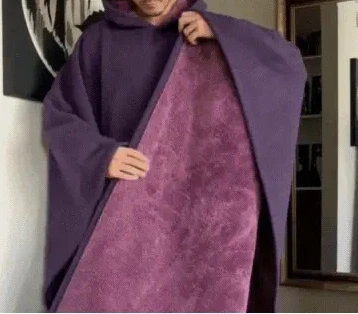 2025 Autumn and Winter Loose Hooded Button Down Woolen Loose Cloak Top for Women