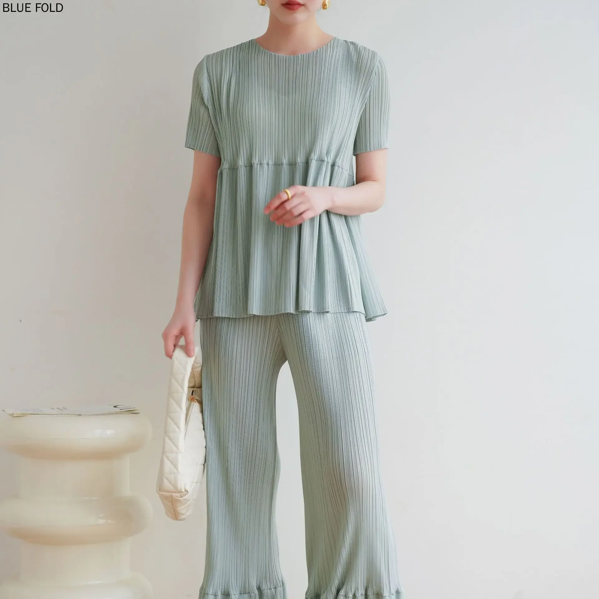 

MIYAKE PLEATS-Women's Sweet Casual Loose Blouse, Spliced Doll Shirt, Pleated, Fresh, Summer, Female Tops