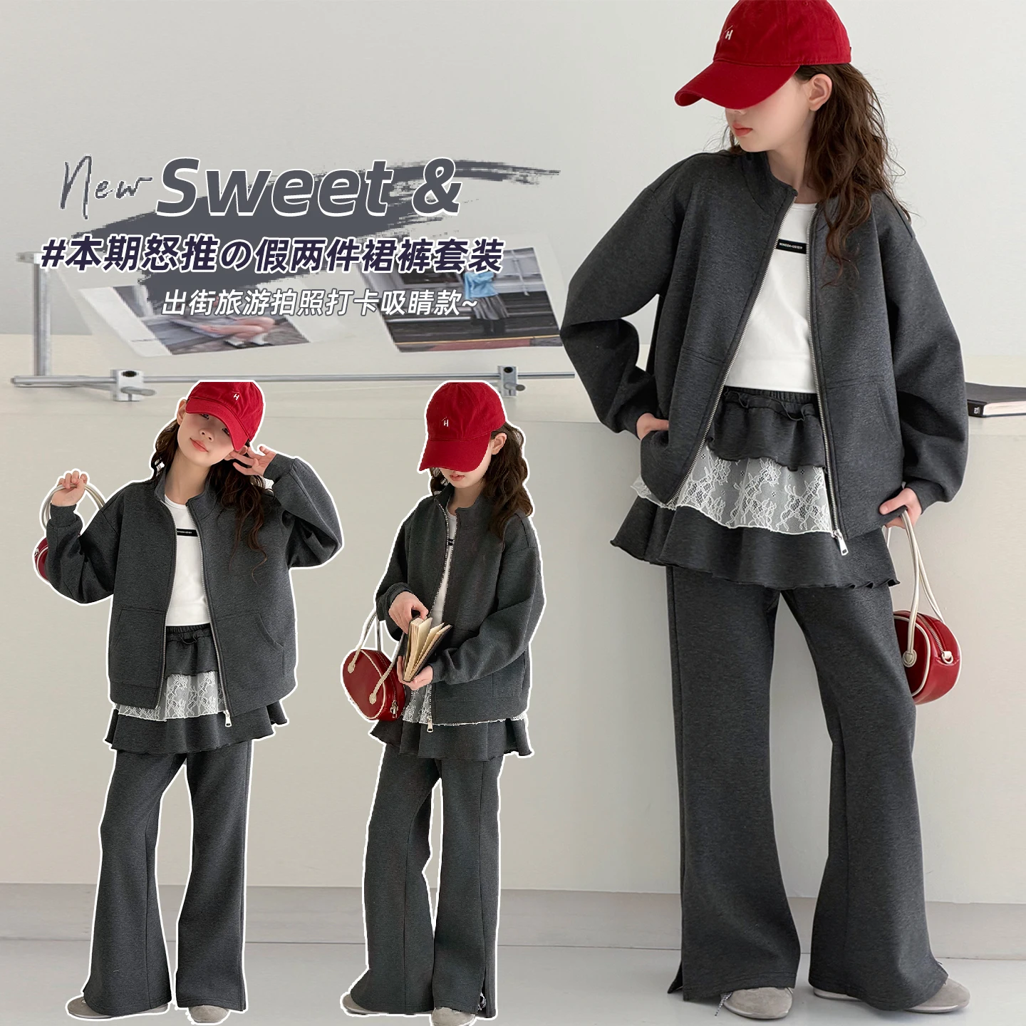 

Toddle Girl Korean Fashion Style Baby Girl Clothes Set Size 4-14Y Hooded Top+Pants Bottom Clothing Suit Kid Spring Clothing Sets