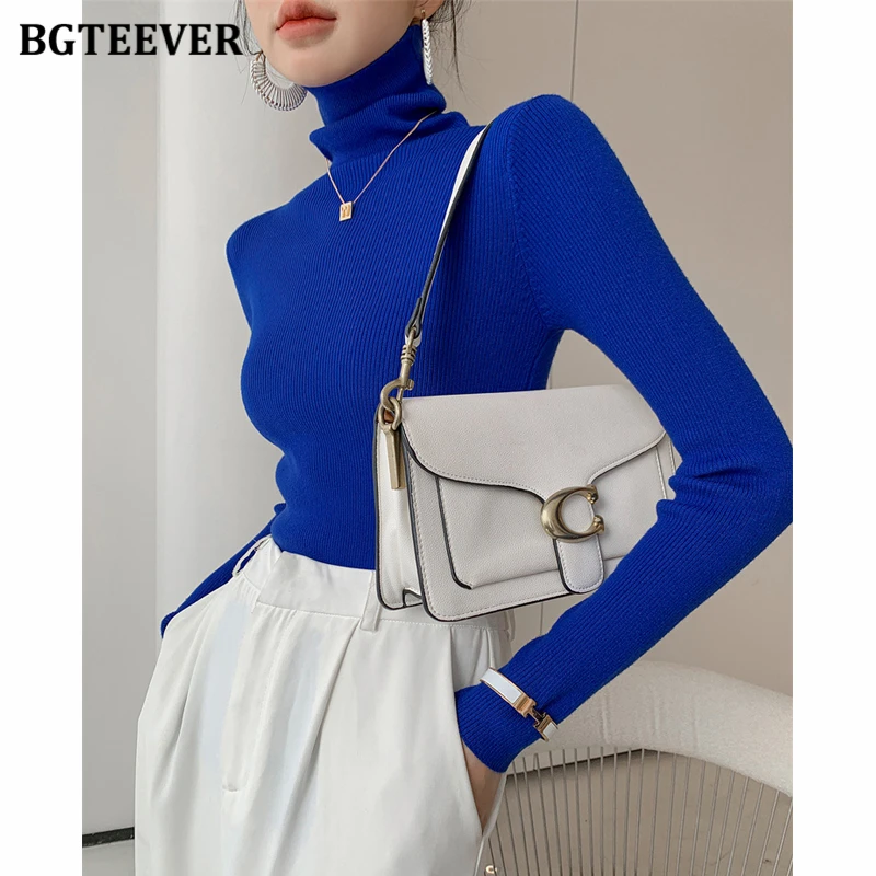 BGTEEVER Basic Turtleneck Sweaters for Women Long Sleeve Skinny Ladies Knitted Jumpers Autumn Winter Women Warm Pullovers