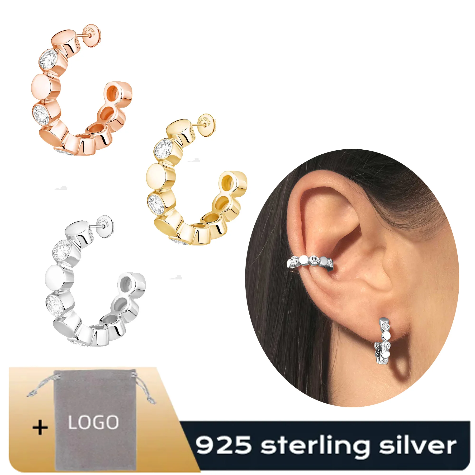 

Classic high-end fashion Messik - Style pure silver S925 elegant D-VIBES series circle set diamond earrings