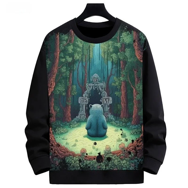 

Новый мужской свитшот свободного кроя с принтом Black Bear, на флисовой подкладке, с круглым вырезом, с цифровой печатью, модный, персонализированный, из полиэфирного волокна