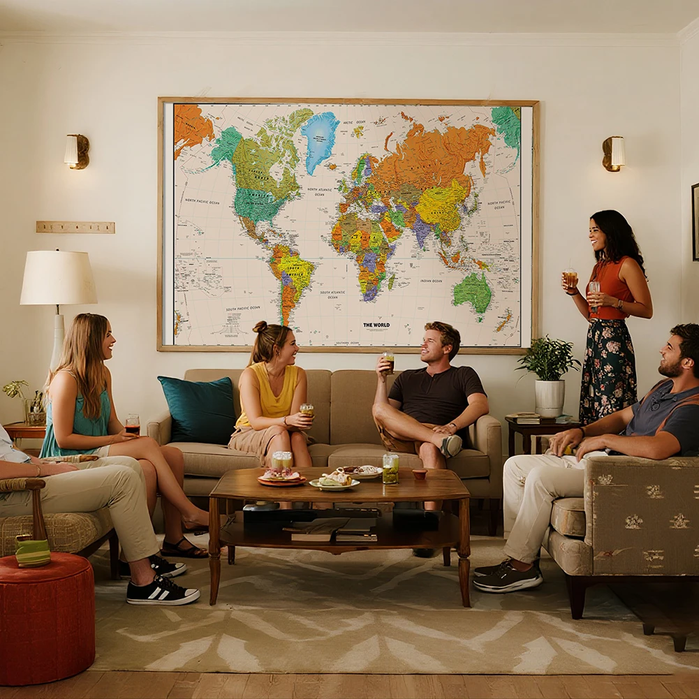 

225*150cm Large Vintage World Map Aerial View Wall Decor Art Poster Living Room Home Backdrop Decoration School Supplies