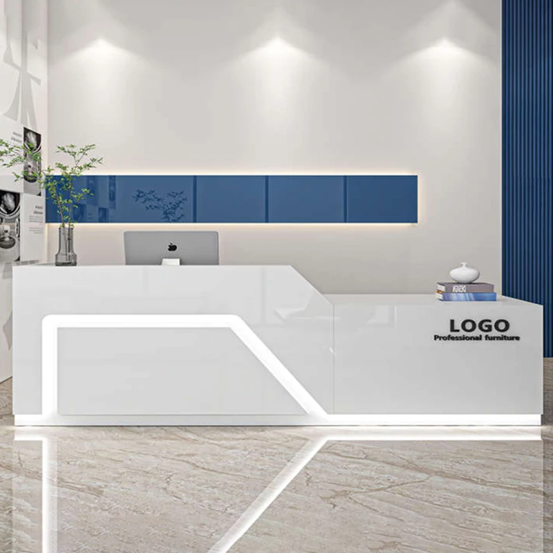 

Stylish White Reception Desks Illuminated Design Luxury Checkout Reception Desks Corner Small Mostrador Commercial Furniture