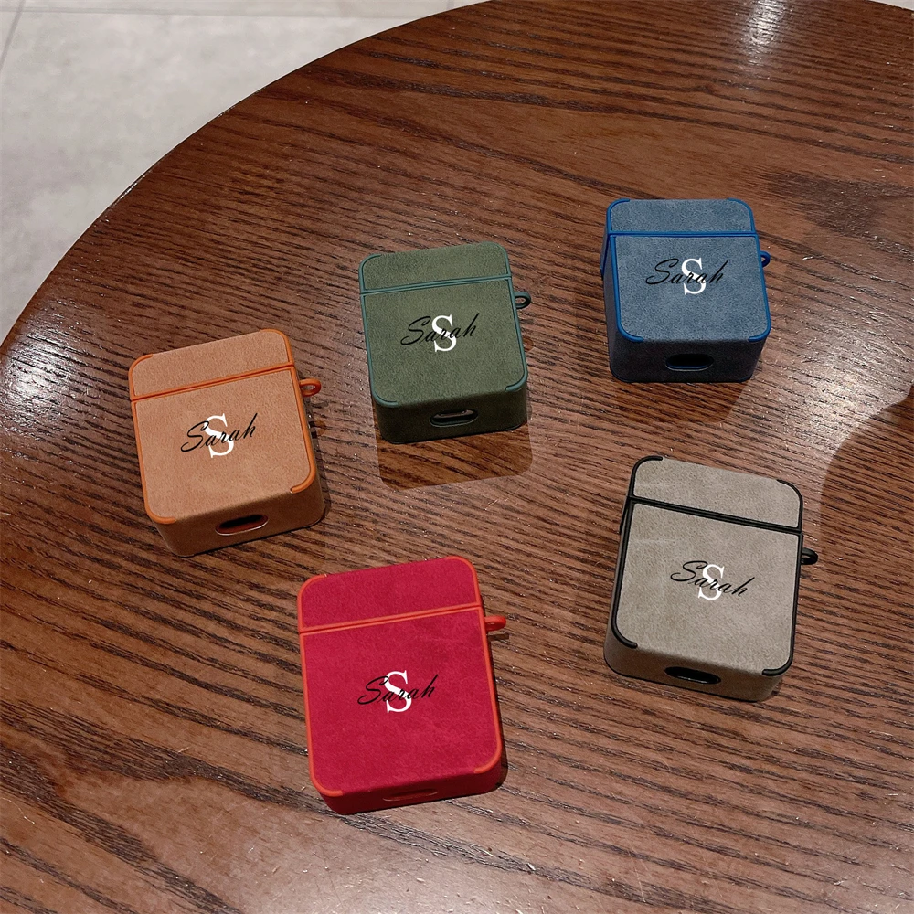 Funda protectora de lujo con letras personalizadas para auriculares, cubierta suave con patrón de cuero para Airpods 1, 2, 3 Pro 2, novedad