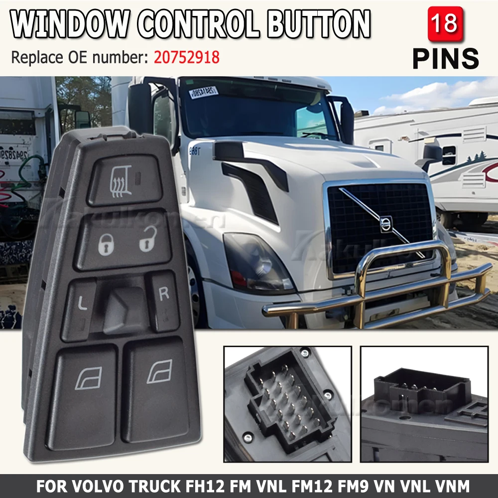 For Volvo Truck FM12 FH12 FM9 FH FM VNL 2004-2012 Power Window Lift Switch Button 20752918 20752914 20752915 Car Accessories