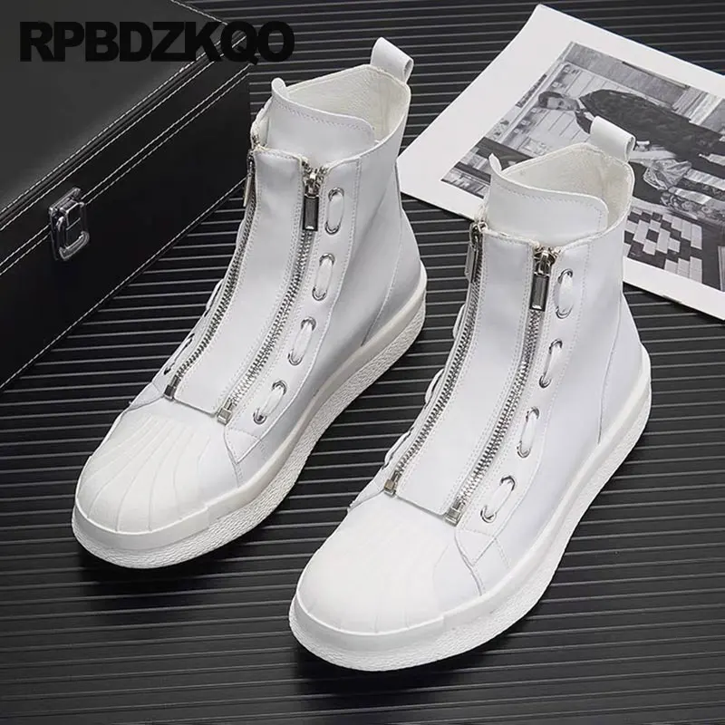 Short Casual Designer Shoes Men High Top Quality Autumn Front Zipper Trainer Fall Boots Sneakers Ankle Round Rubbe Shell Toe