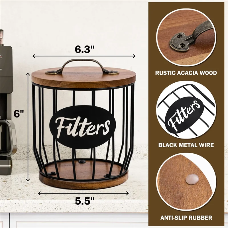 

Держатель фильтра для кофе на 2025+ для хранения аксессуаров для кофейных баров Красивый контейнер для хранения фильтров для кофе и дозатор