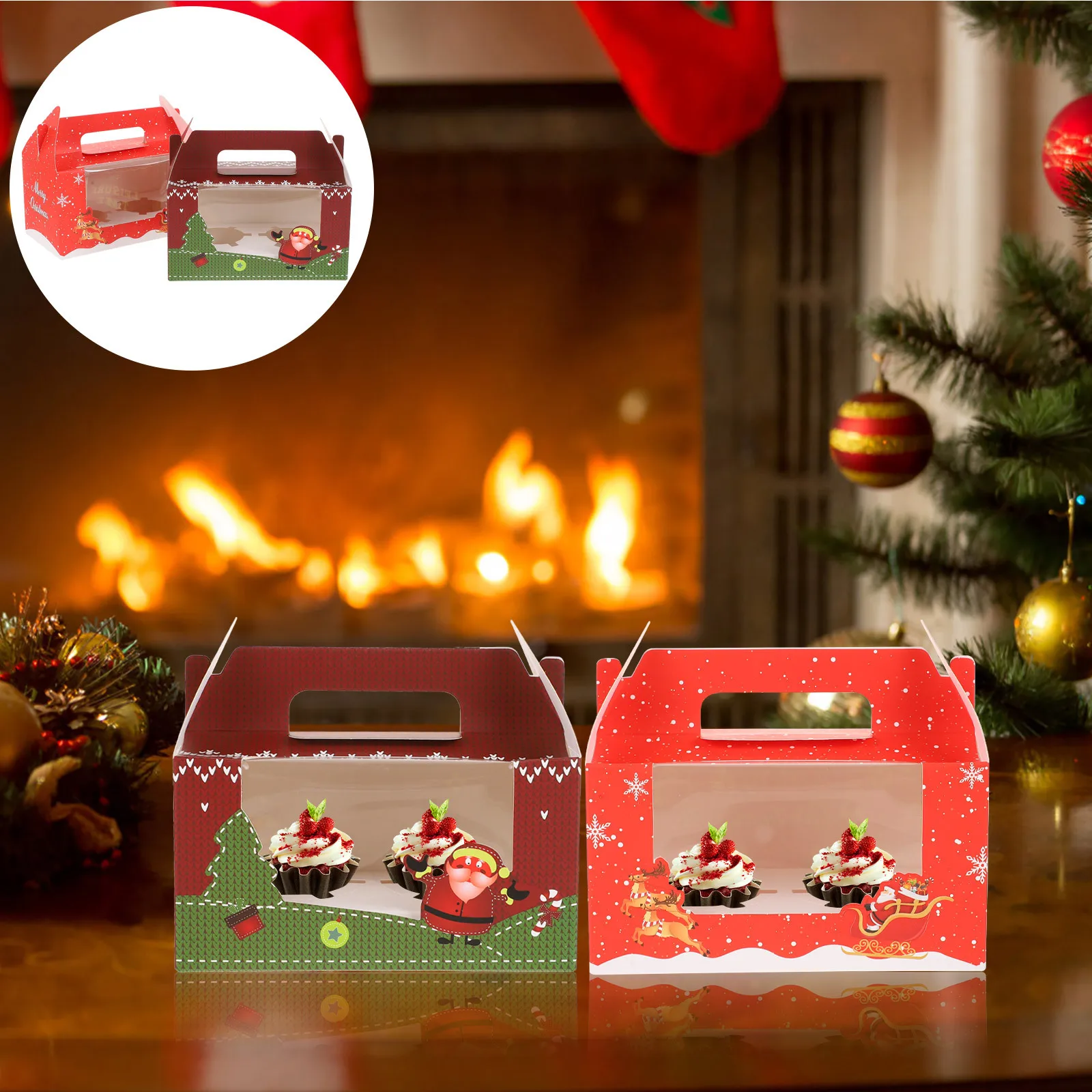 

10Pcs Eco Friendly Dessert Boxes Christmas Cupcake Holders Creative Xmas Festival Gift Packaging Storage