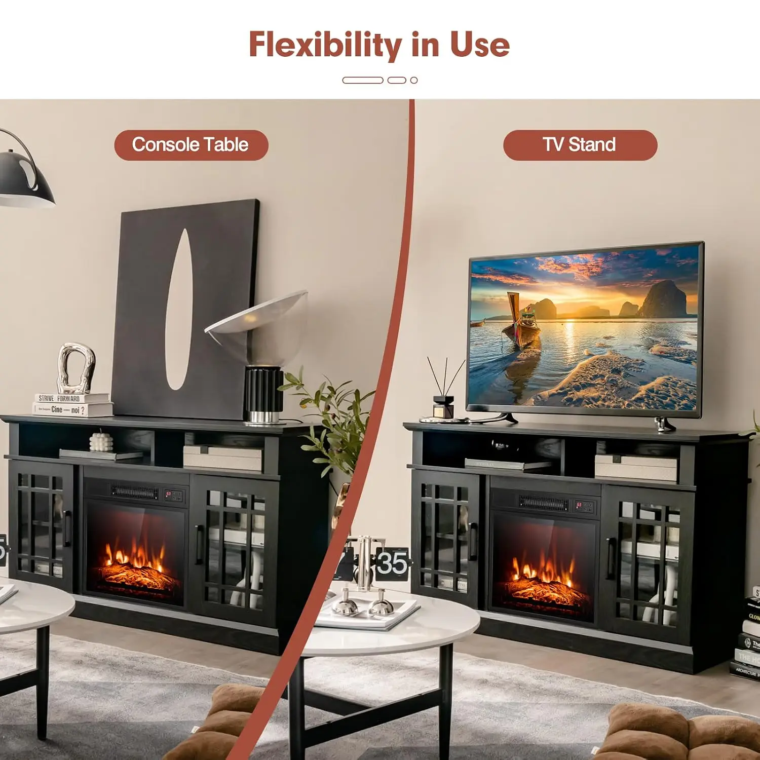 Electric Fireplace TV Stand 55 Inch TV, 18 Inch Insert Remote & Overheat Protection, 48 Inch Wood Media , Customized