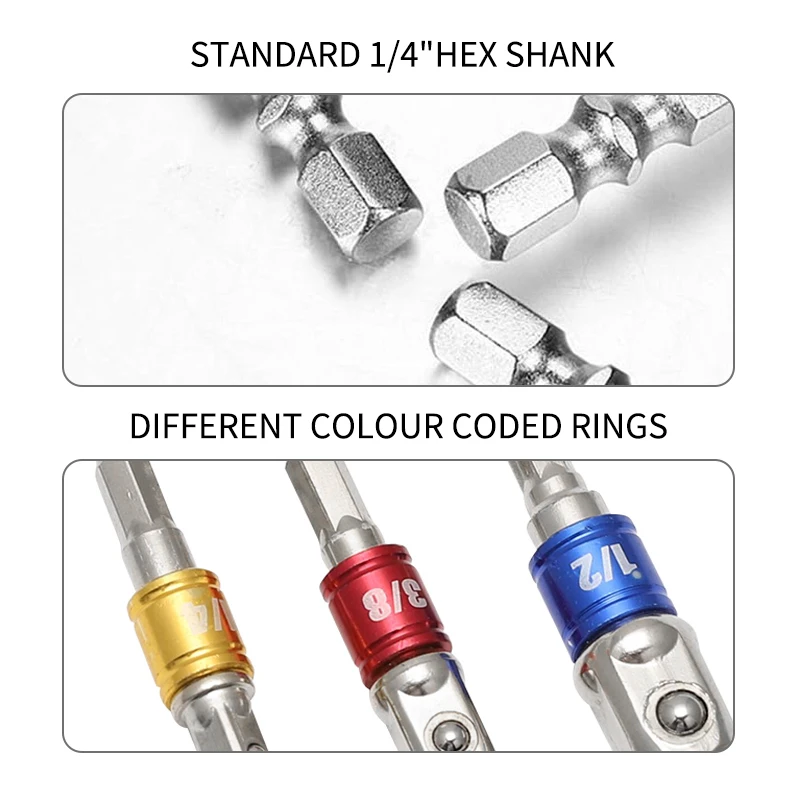 3PC Color Hexagon Screw Screwdriver Changeover Extension Square Head Socket Tool Set for Electric Screwdriver