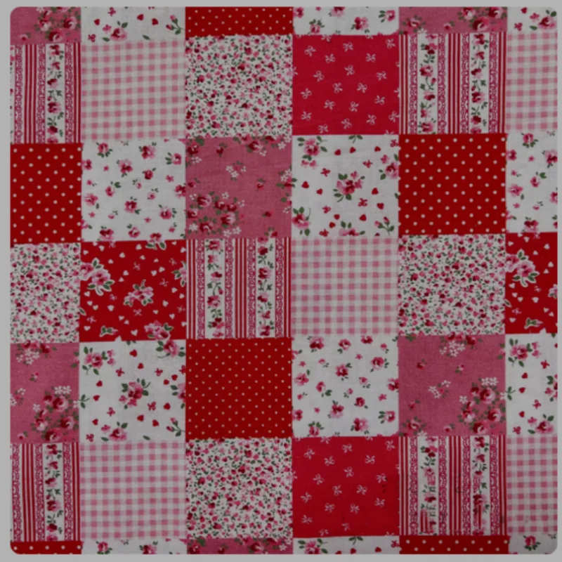 

Red patchwork fabric, plain weave, hand-stitched cotton DIY fabric, printed with small floral patterns, sofa cushion, M154