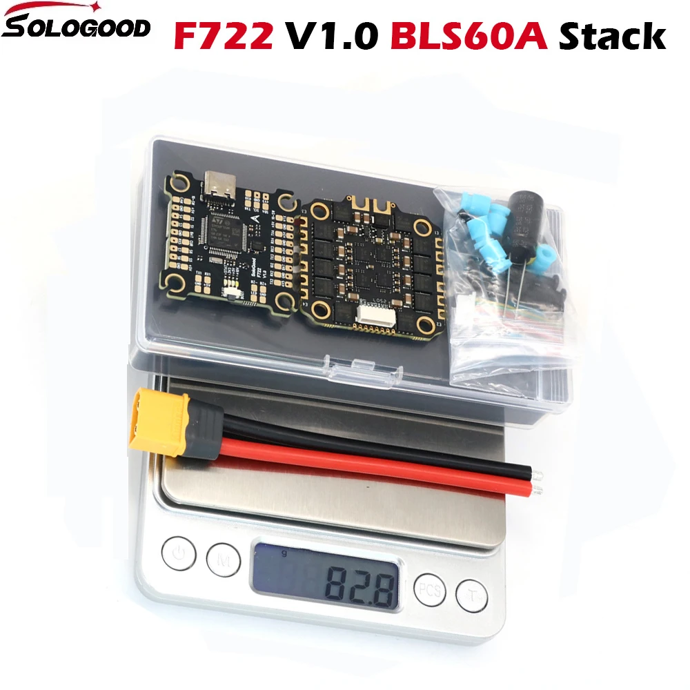 

SoloGood F722 60A Stack 2-6S ICM42688P F722 Flight Controller 60A 4in1 ESC BLHELI_S 30.5X30.5mm for RC FPV Drone