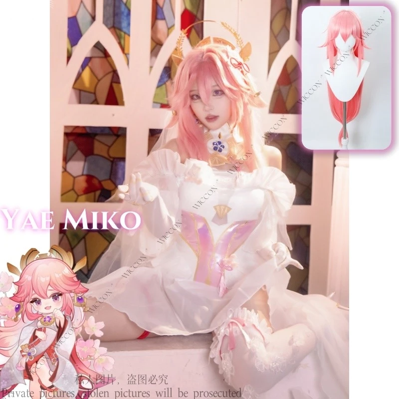 Yae Sakura Cosplay Traje com Peruca, Game Genshin Impact, Grande Santuário Narukami, Casamento Guuji, Sacerdotisa Linda Pura