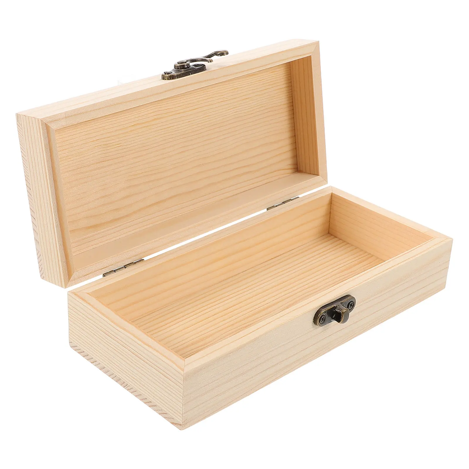 

Деревянная шкатулка для украшений в деревенском стиле, неокрашенная, прямоугольная, для хранения, для поделок и сувениров, с откидной крышкой, натуральное покрытие