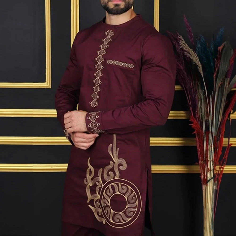 Luxury African Traditional Men\'s Clothing Elegant Full Suits Male Pant Sets To Dress Native Outfit Ethnic Dashiki Kaftan