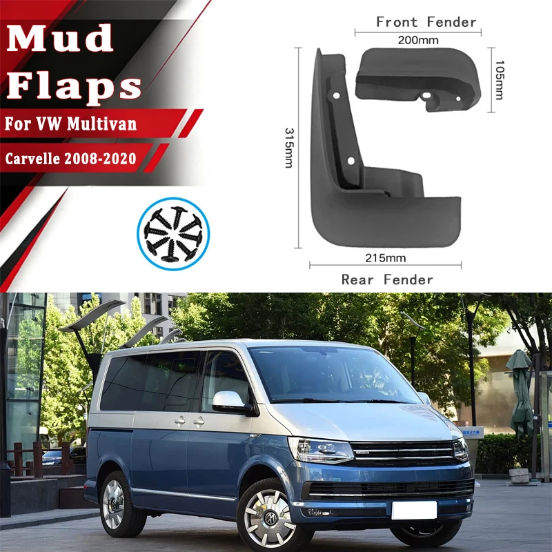 

4pcs Car Mud Flaps Fender for VW Multivan Carvelle 2008-2020 Automotive Mudguards, Waterproof, Mud Splashing Prevent Accessories