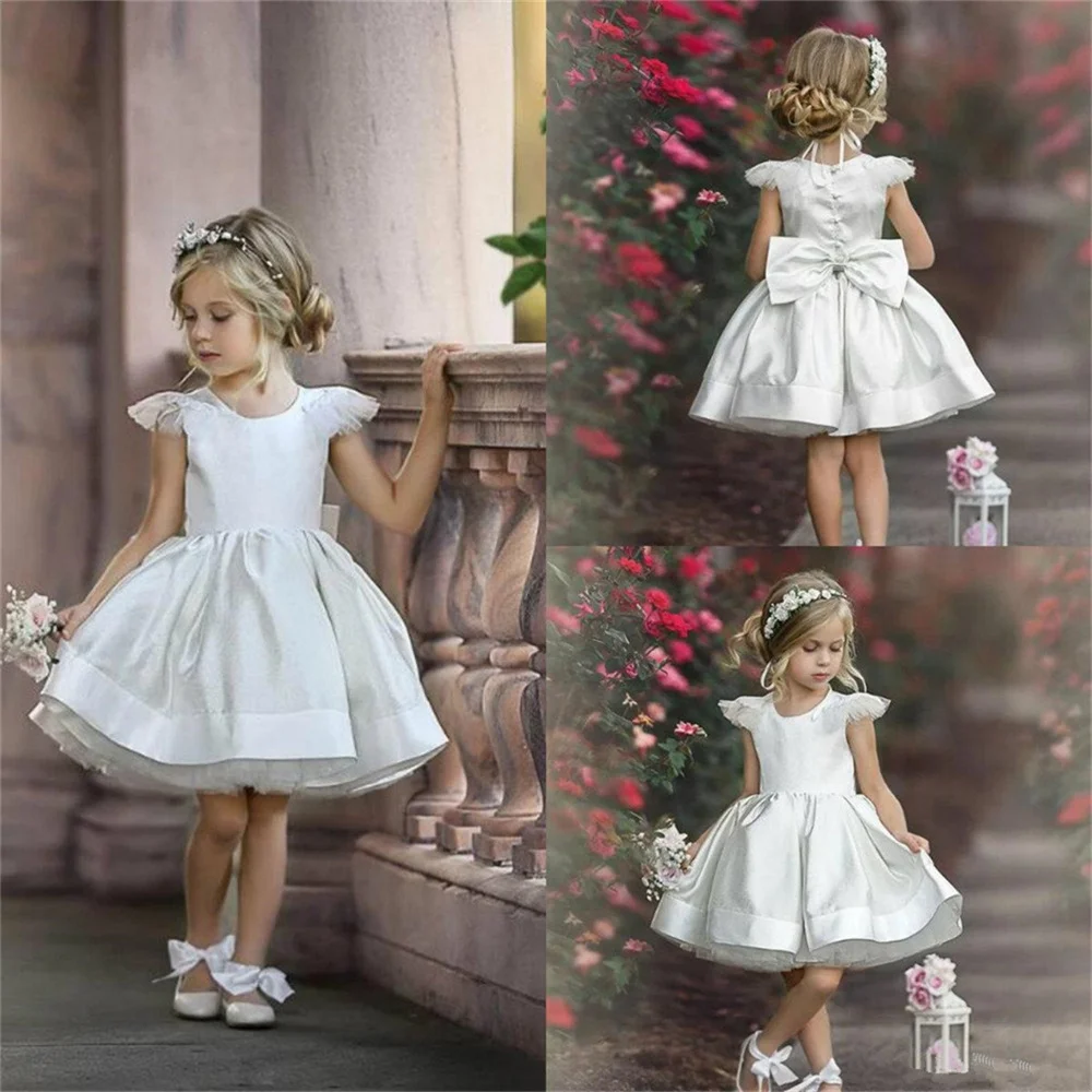 

Simple Tulle Flower Girl Dresses Lace Lotus Leaf Edge Layered Princess Wedding Party Ball First Communion Dresses Birthday Gowns