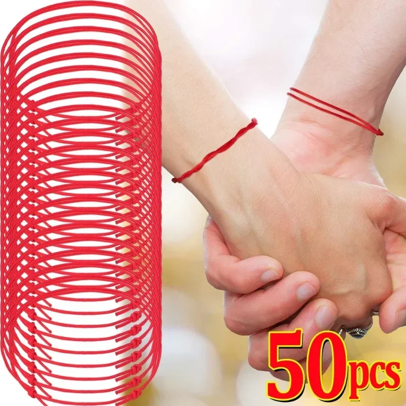 1/50pcs Simple Thin Red String Bracelet for Couple Rope Braided Bracelets Protect Good Luck Amulet for Success Handmade Jewelry