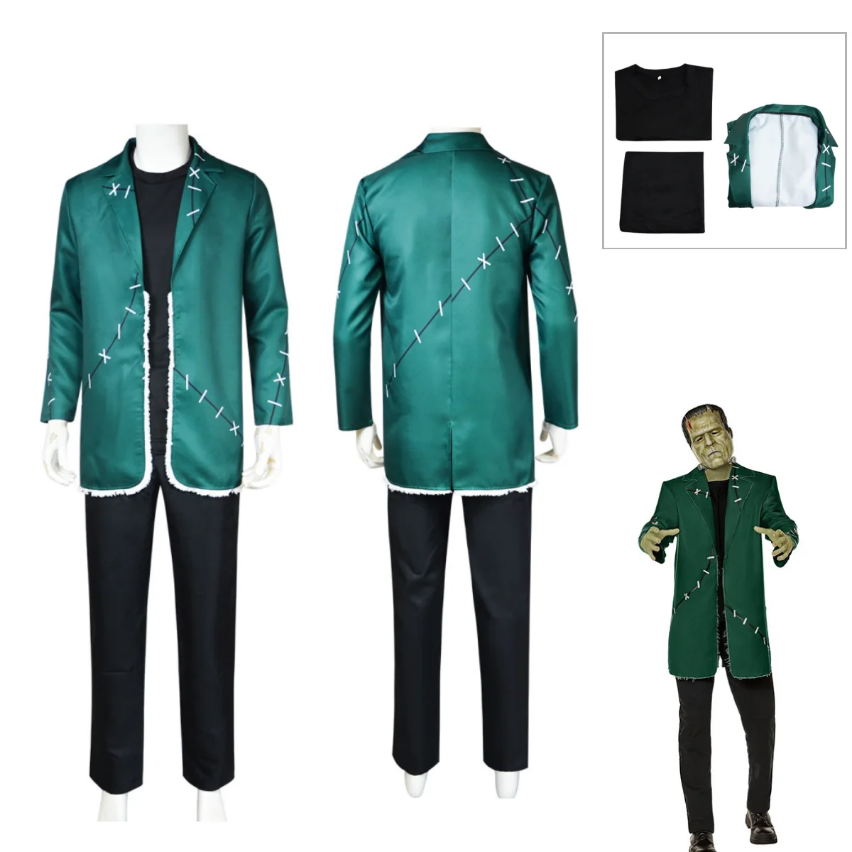 Frankenstein Cosplay Green Coat suit Anime Scientific Freaks Costume Halloween Party Terror Prop for Man Women