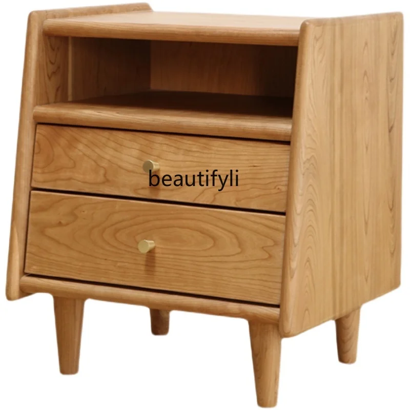 

Cherrywood Bedside Table Simple Side Cabinet Modern Solid Wood Small Apartment Locker Log Bedside Table furniture