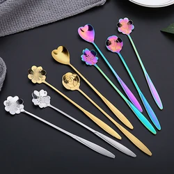 4 pcs Set Stainless Steel Small Flower Spoons Teaspoons Coffee Spoons Ice Cream Dessert Spoons Household Kitchen Utensils