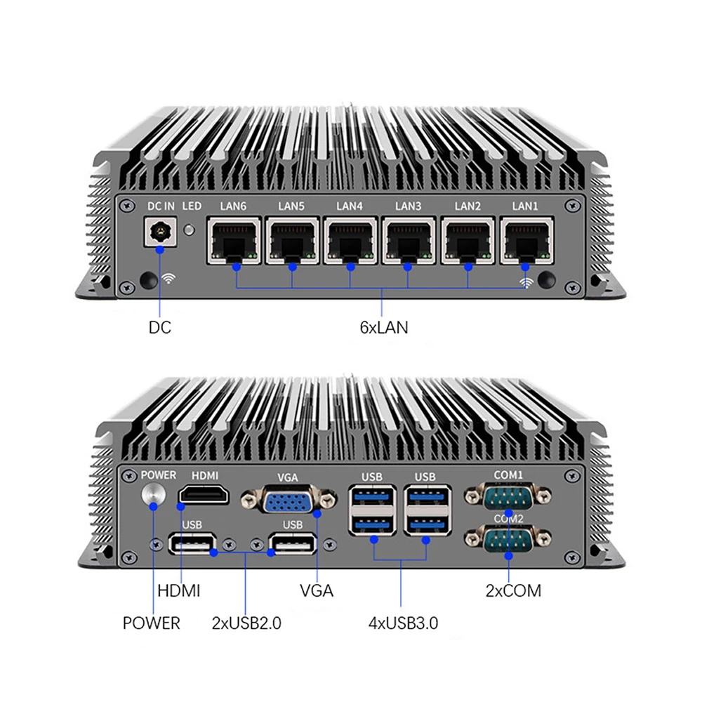 Micro Firewall Alat Mini PC,Mikrotik,VPN Router PC,HUNSN RC05,I3 8140U/Intel I5 8265U 8365U, AES-NI,6 X 2.5GbE I225-LM