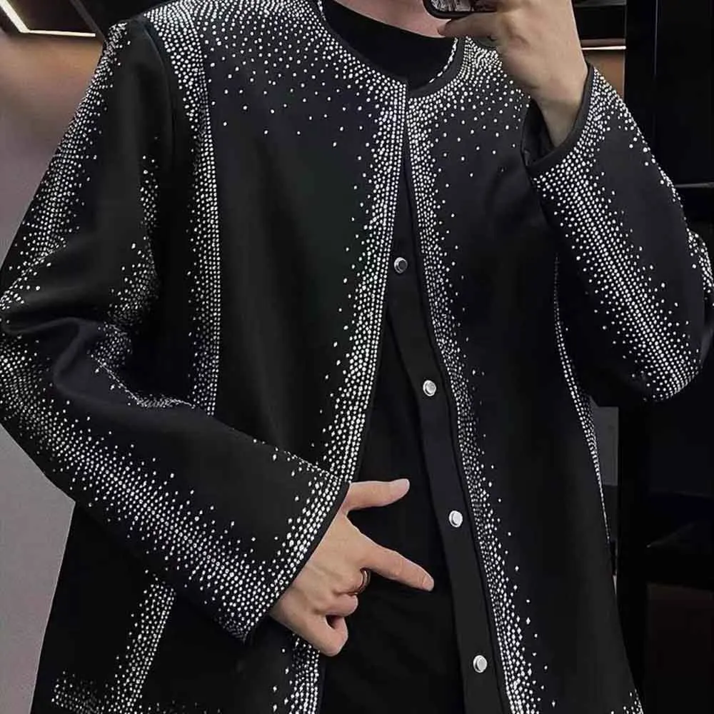 

​​Mens Autumn Jacket Rhinestone Sparkling Ballroom Design Streetwear Fashion Nightclub Stage Performance Y2k Top 2025 New​​