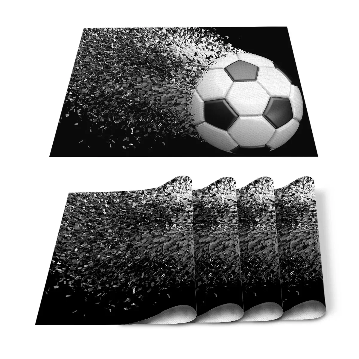 1Pcs Placemat Soccer Balls Football Field Printed Table Mat For Tables Heat-insulation Cotton Linen Kitchen Dining Pads