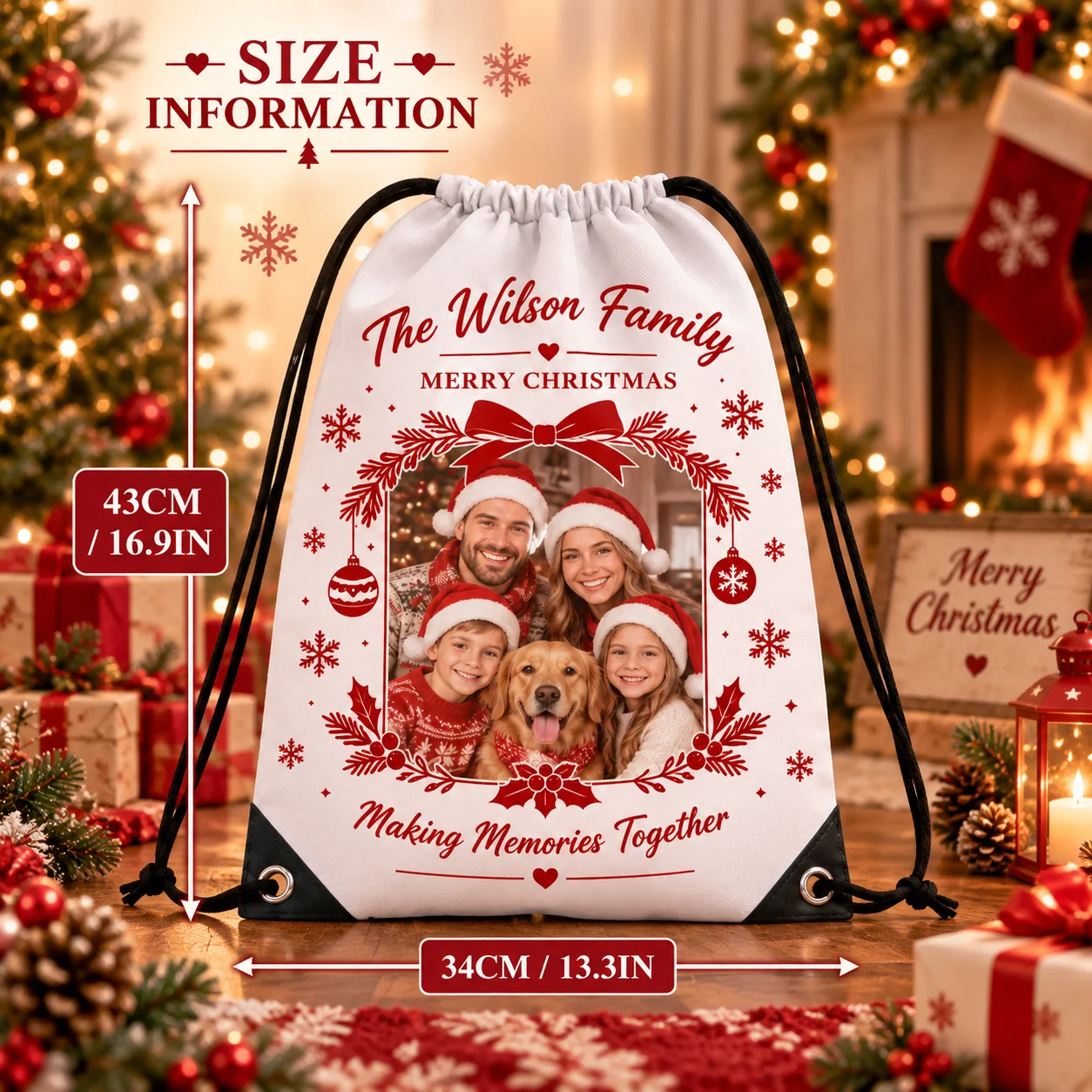 Custom Bag Pattern Drawstring Backpack Personalized String Sack Bags Washable Large Capacity Gym Sackpack for Sports Christmas