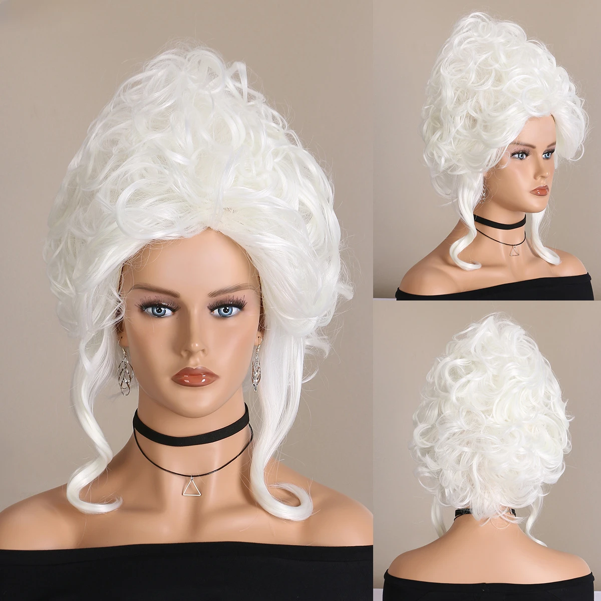 Wig Cosplay Queen of the Court Marie Antoinette Princess Wig rambut sintetis tahan panas keriting putih panjang Medium"