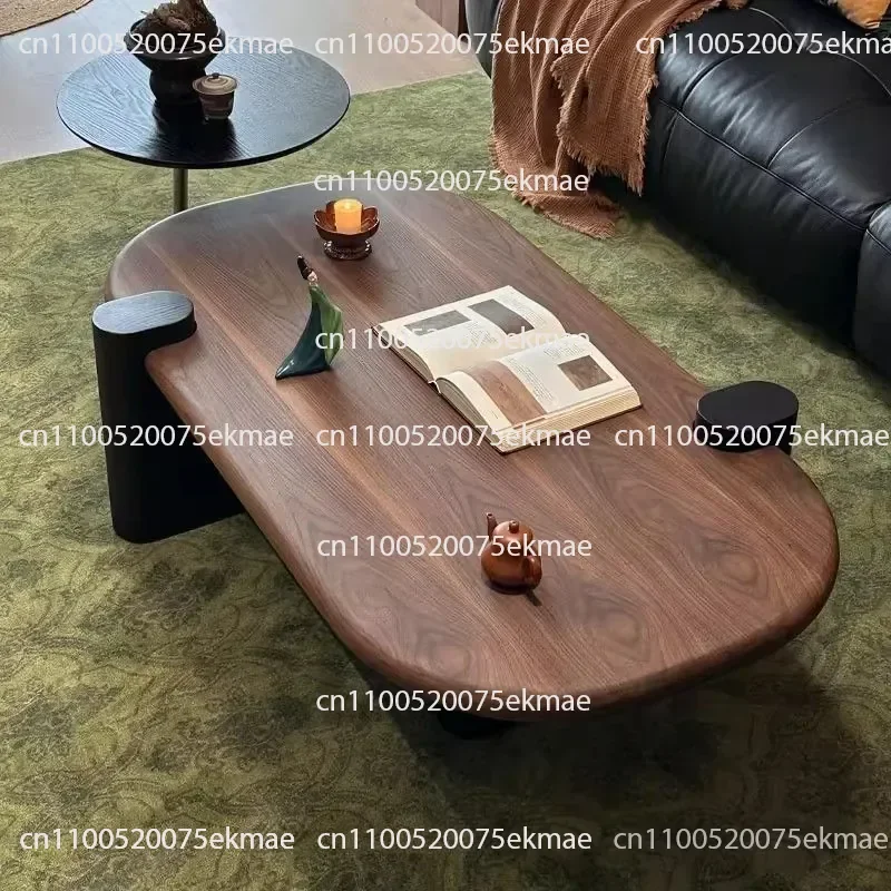 Medieval 2026 New Wooden Oval Simple Bookshelf Table Exquisite Small Apartment Living Room Coffee Table Retro Coffee Table